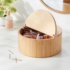 9" X 4" Circular Hinge Lid Bamboo Countertop Organizer - Brightroomâ„¢