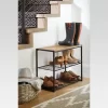 3 Tier Shoe Rack Black Metal With Natural Wood - Brightroom™