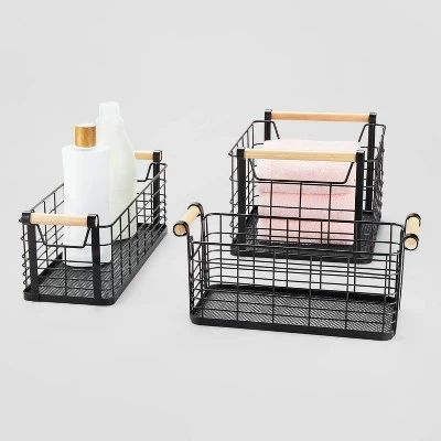 Wire Natural Wood Handles Milk Crate - Brightroom™ 3 Wire Natural Wood Handles Milk Crate - Brightroom™ - Image 3