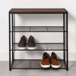 4 Tier Shoe Rack Black Metal With Walnut Wood - Brightroomâ„¢